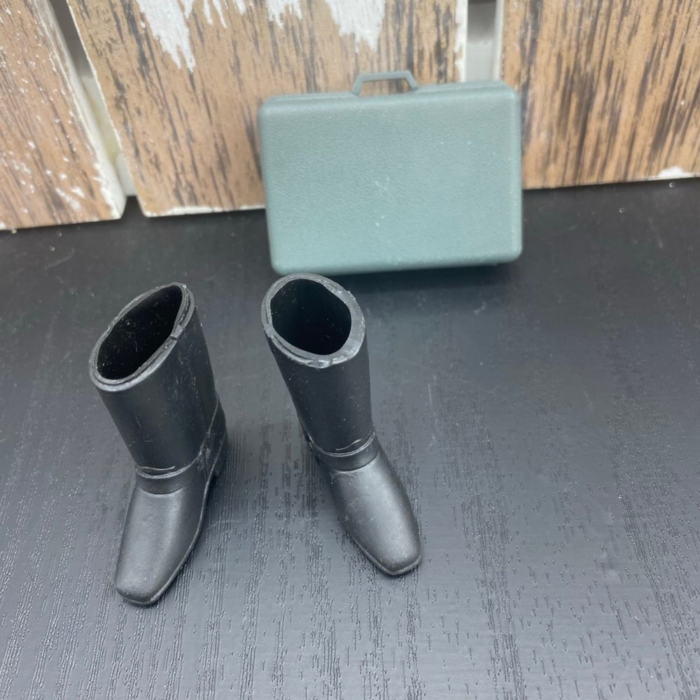 Vintage Barbie Ken Doll Biker  Boots & Suitcase Accessories Grey